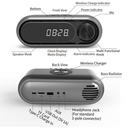 Bedside Wireless Charging Audio LED Alarm Clock