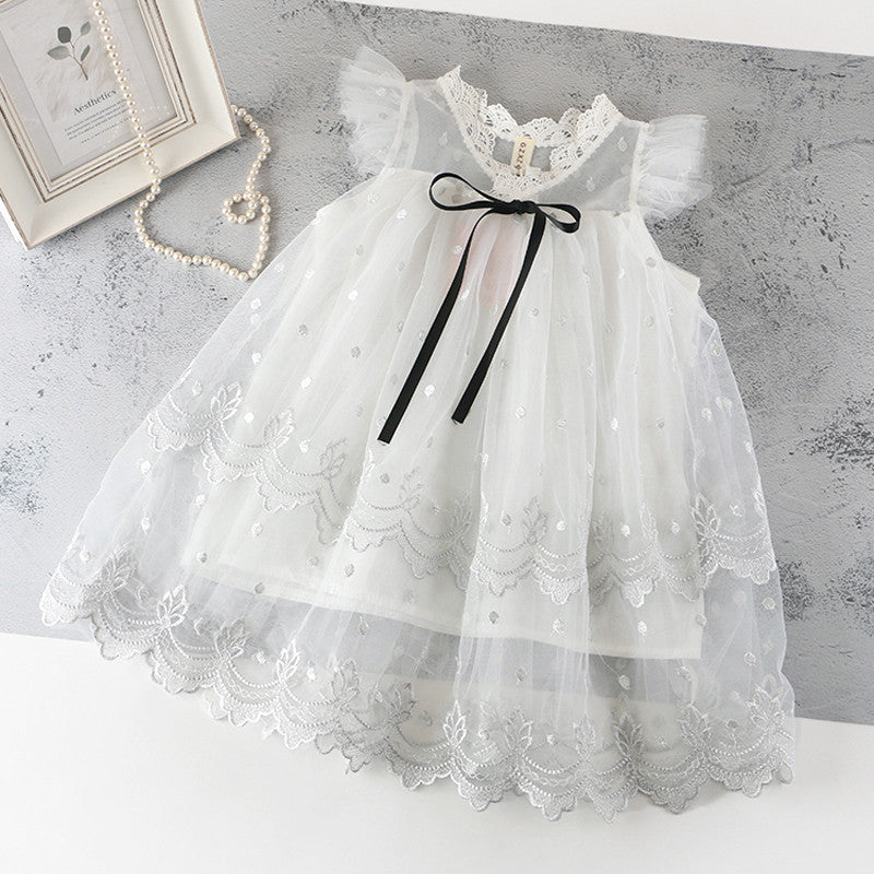 Summer Cute Princess Style Children's Dress With Embroidery Mesh