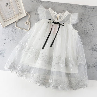 Summer Cute Princess Style Children's Dress With Embroidery Mesh