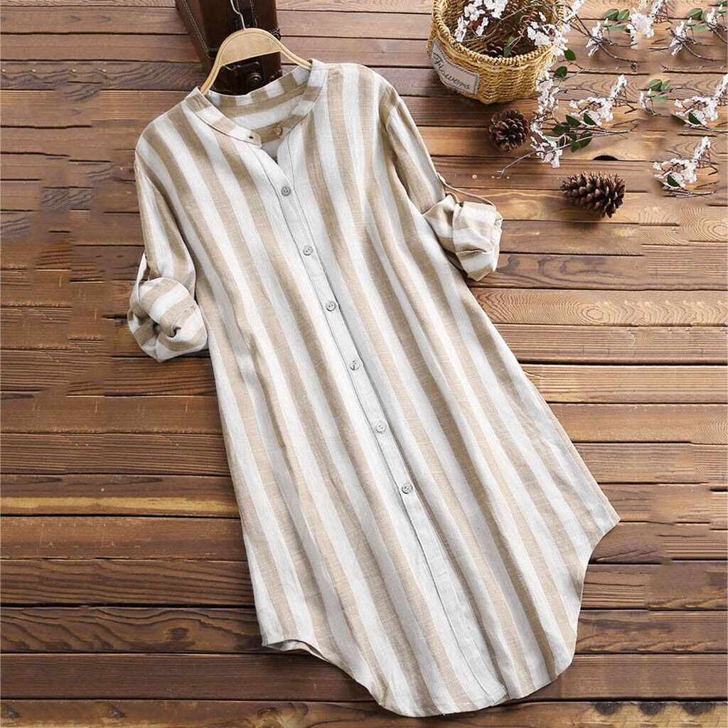 Women's Fashion Striped Long Sleeve Plus Size Shirt