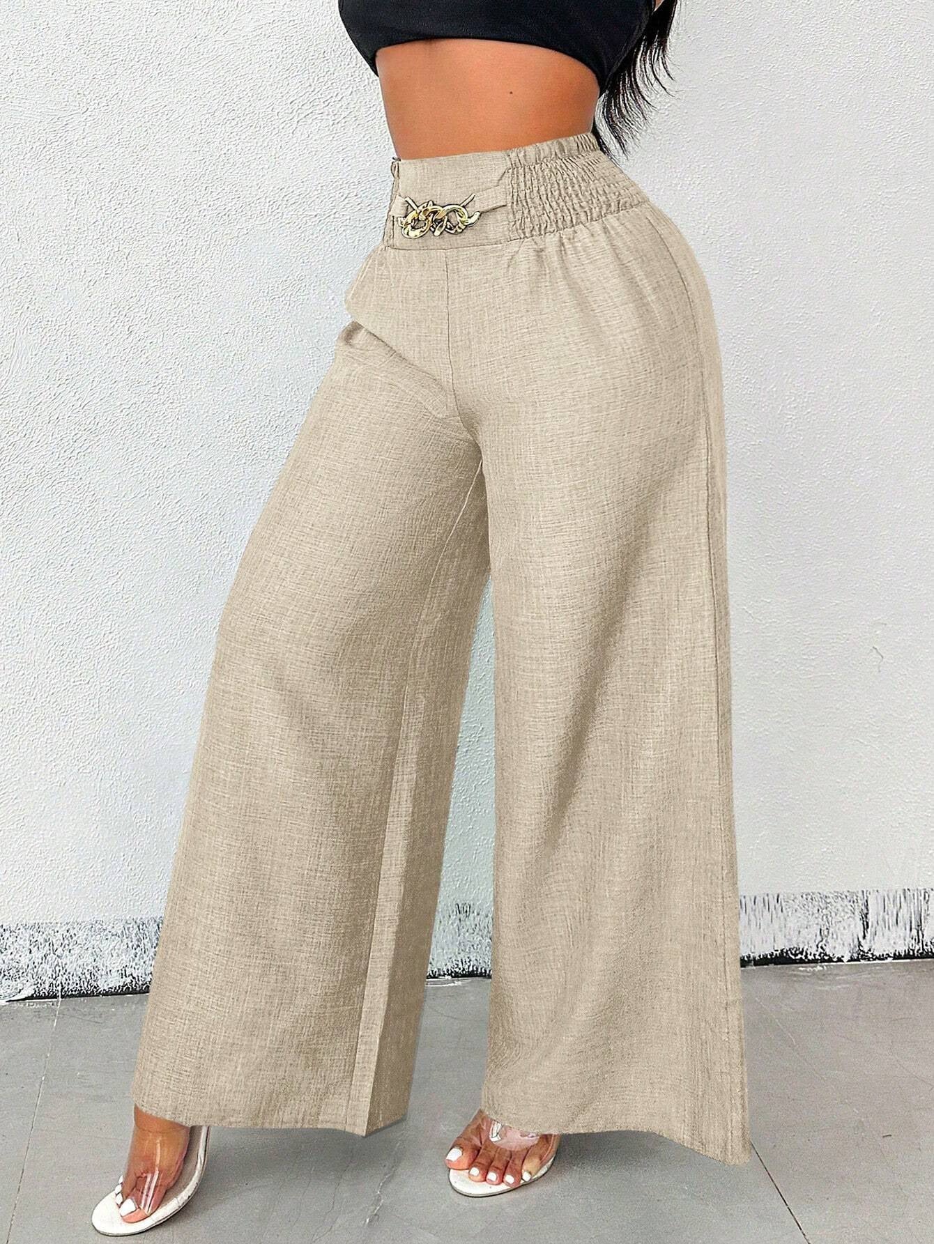 New Womens Fashionable Retro High-Waist Elastic Drapey Wide-Leg Long Pants For Women