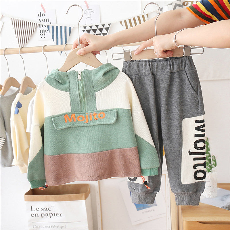 Patchwork cotton sweatshirt suit