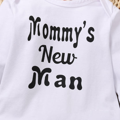 Mommy English Letters Printed White Long-sleeved Romper