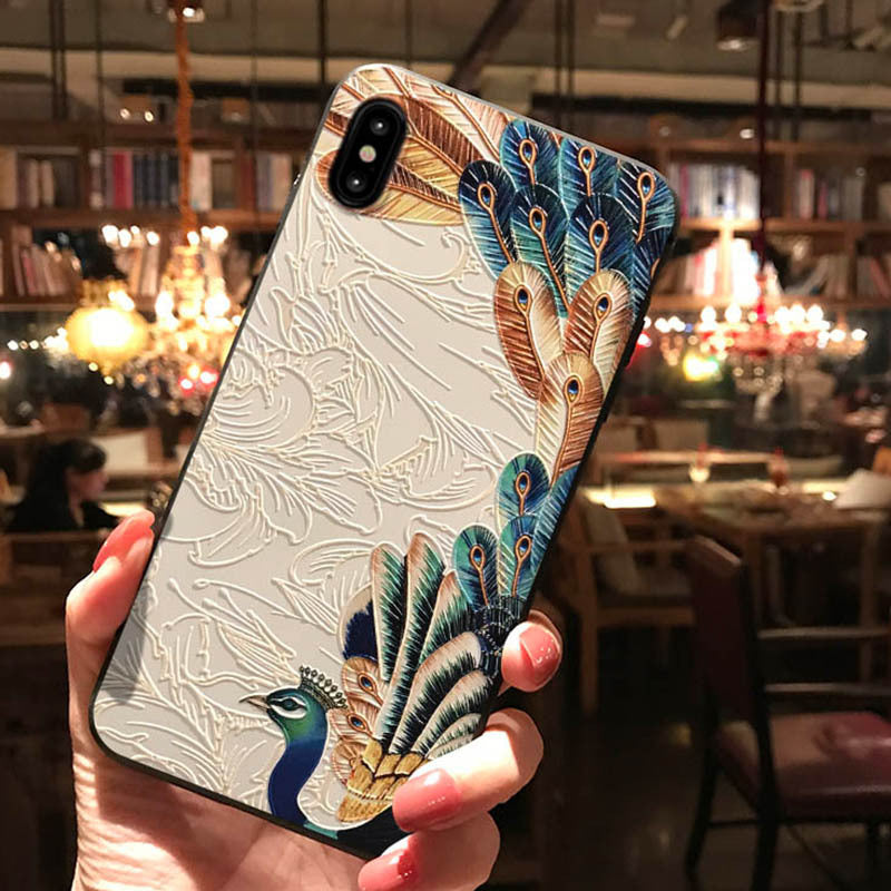 Compatible with Apple , Peacock relief phone case
