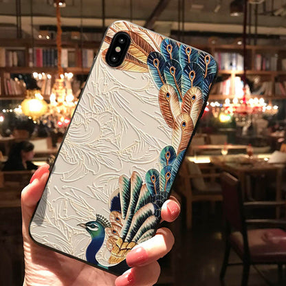 Compatible with Apple , Peacock relief phone case