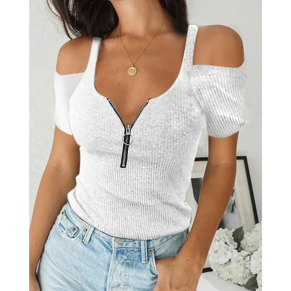 Plus Size Short Sleeve Zipper Short T-Shirt