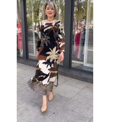 Commuter Round Neck Printed Plus Size Dress