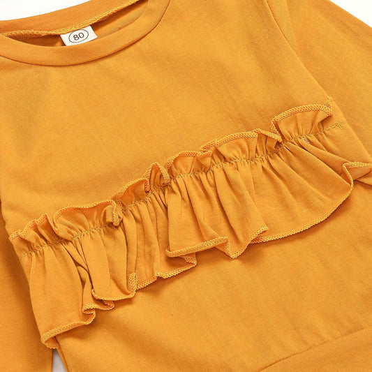 New Children's Long Sleeve Lace Leopard Trousers Bow Set