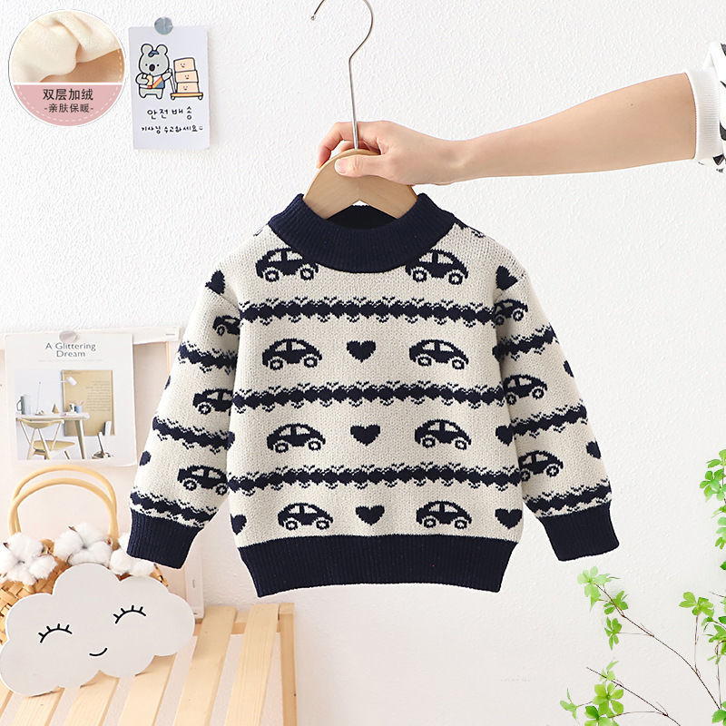 Children's Cartoon Extra Thick Round-neck With Fleece Lining Sweater