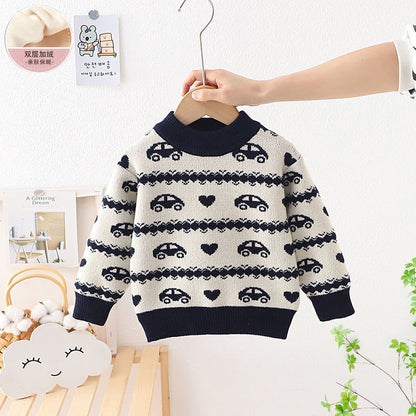 Children's Cartoon Extra Thick Round-neck With Fleece Lining Sweater