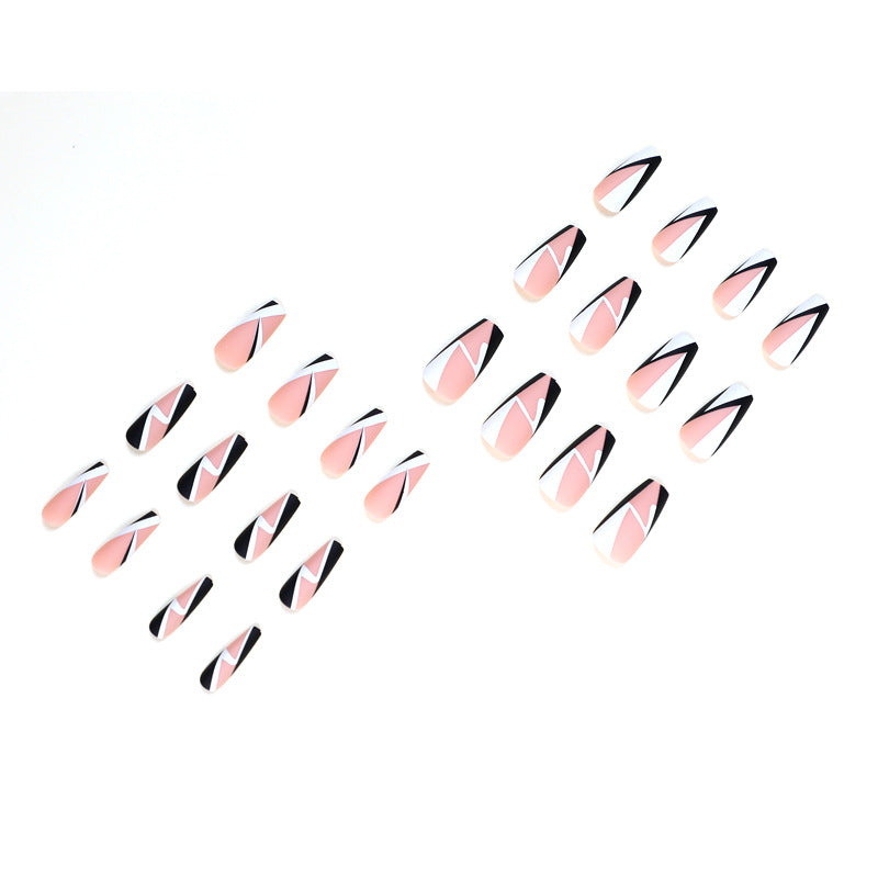 Wear Nail Finished Product Nail Stickers Black And White Simple Nail Geometry Nail Patch