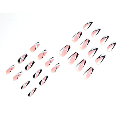 Wear Nail Finished Product Nail Stickers Black And White Simple Nail Geometry Nail Patch