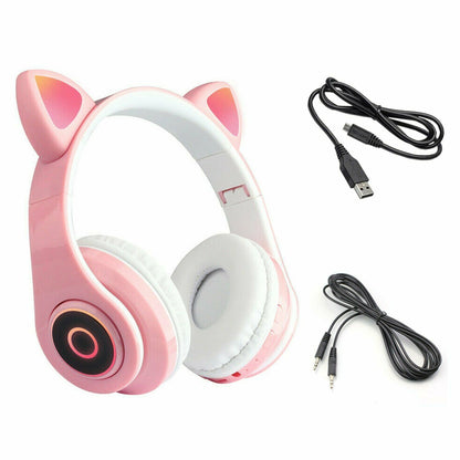 Cartoon Cat Ears 5.0 Bluetooth Headset Luminous Foldable Card Music