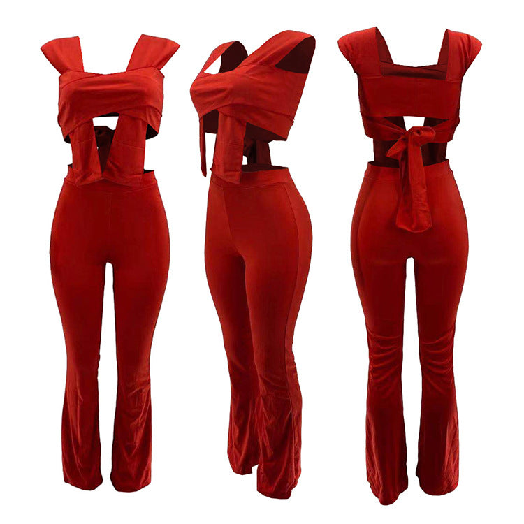 Irregular Shawl Sleeveless Wrap Knot Fashion 2 Piece Set