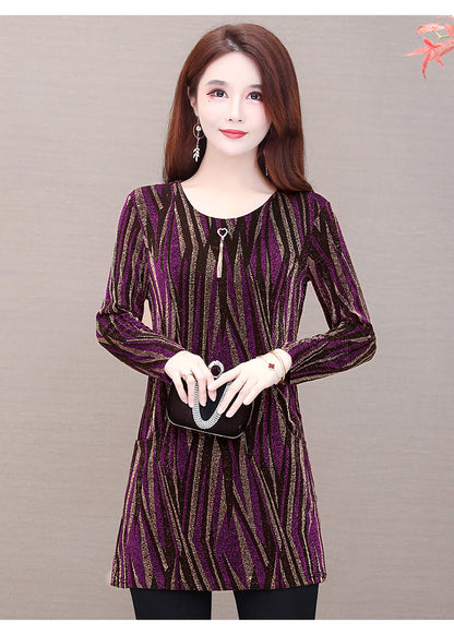 Lurex Mid-length Bottoming Shirt Plus Velvet Thick Plus Size Top