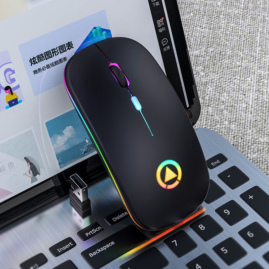 BLACK Silent ULTRA THIN rechargeable wireless mouse 7 GLOWING LIGHTS
