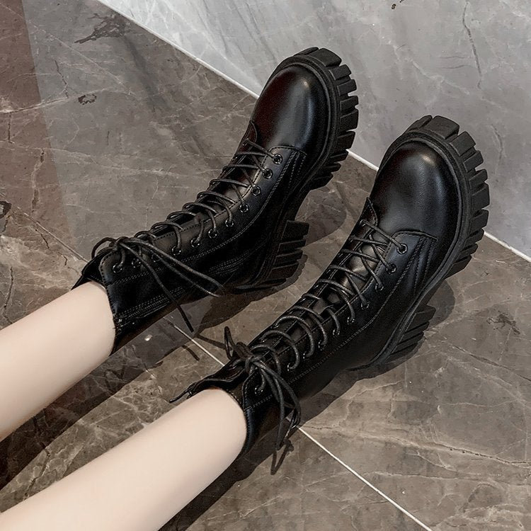 New British Style Fashion Thick-soled Muffin Cross-strap Martin Boots