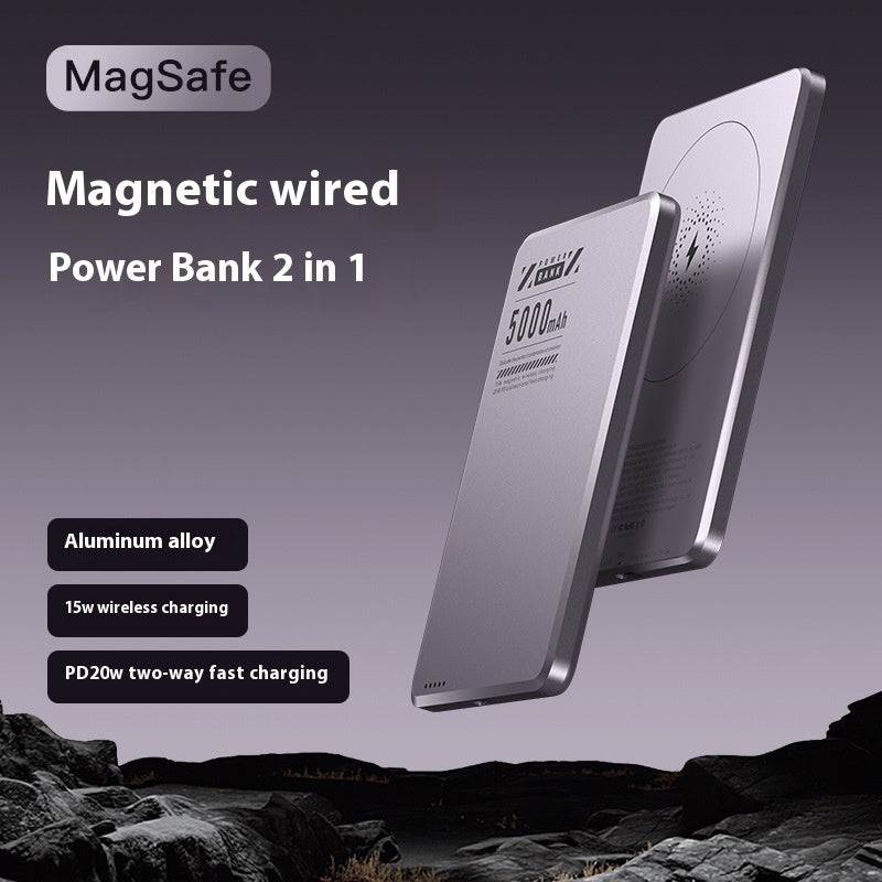 Aluminum Alloy Ultra-thin Double Pop-up Window Creative Magnetic Fast Charging Small Light Power Digital Display Mobile Power Supply