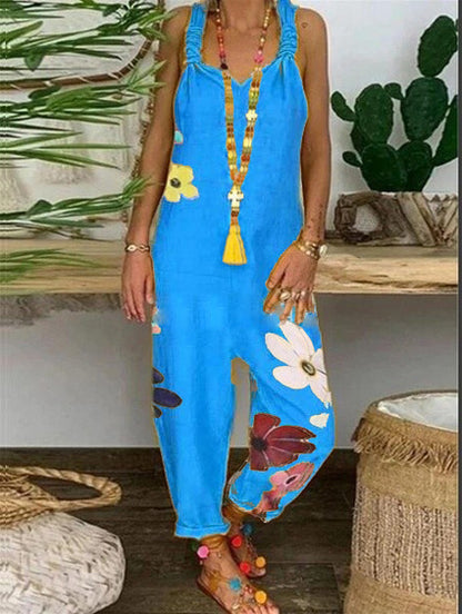 Loose Casual Women's Plus Size Linen Suspenders Pants