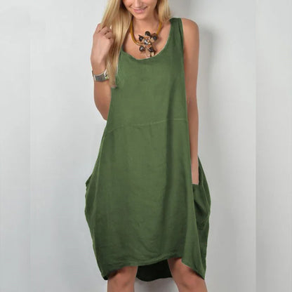 Plus Size Casual Solid Color Sleeveless Pocket Dress