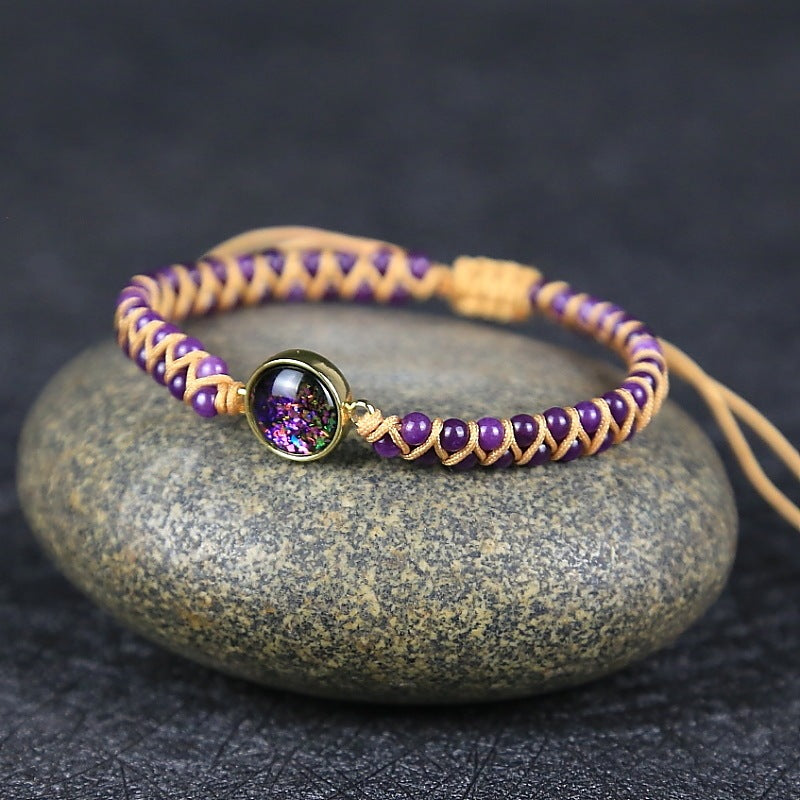 Starry Universe Purple Natural Stone Woven Yoga Bracelet