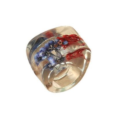 Simple Personality Creative Exaggerated Plant Specimen Epoxy Ring
