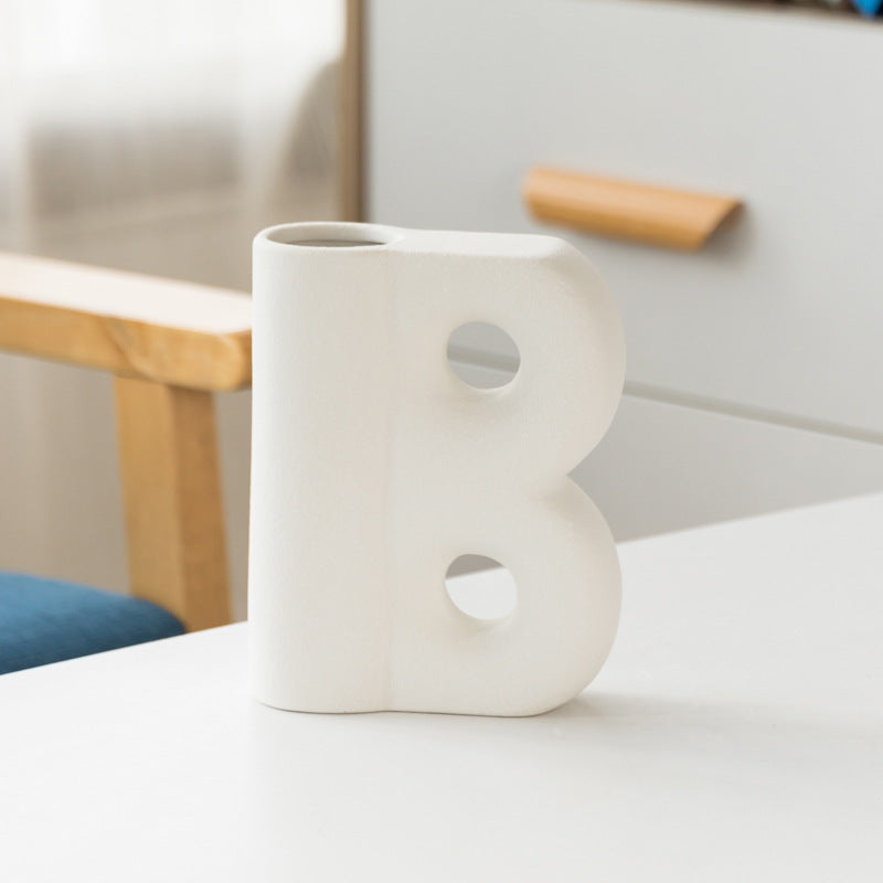 Frosted Letters AB Ceramic Vase Decoration European Retro Large-caliber Matte