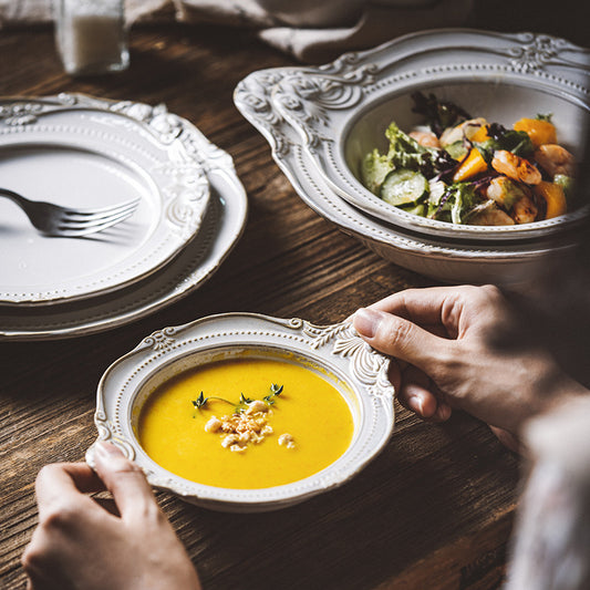 Relief Ceramic Tableware Rice Bowl Plate