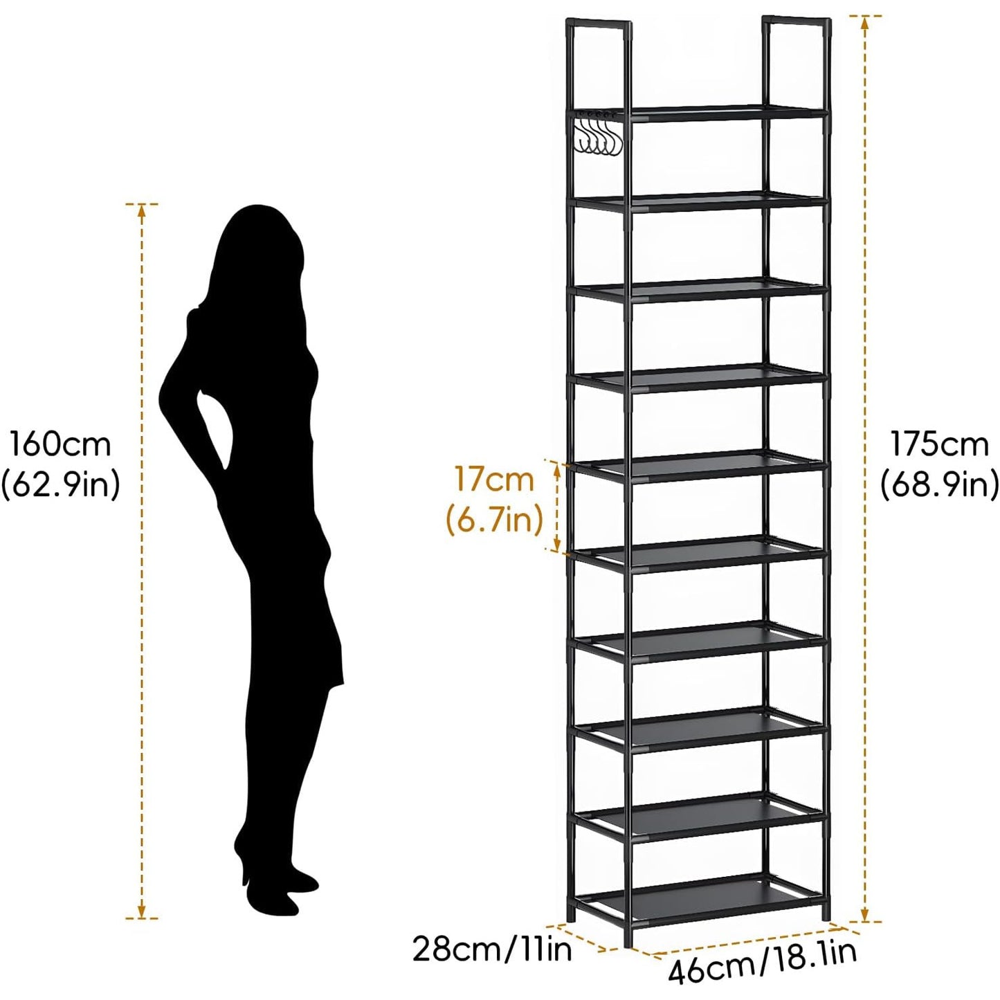 Simple Storage Cabinet Single Row Shoe Rack Black Entrance With Hook