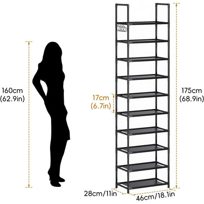 Simple Storage Cabinet Single Row Shoe Rack Black Entrance With Hook