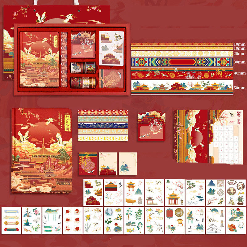 Ancient Style Hand Book Tape Stickers Sticky Notes Gift Box