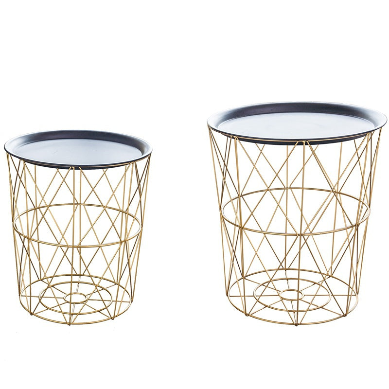 geometric metal bedside table simple storage basket