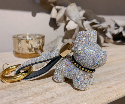 Diamond-encrusted dog key chain pendant
