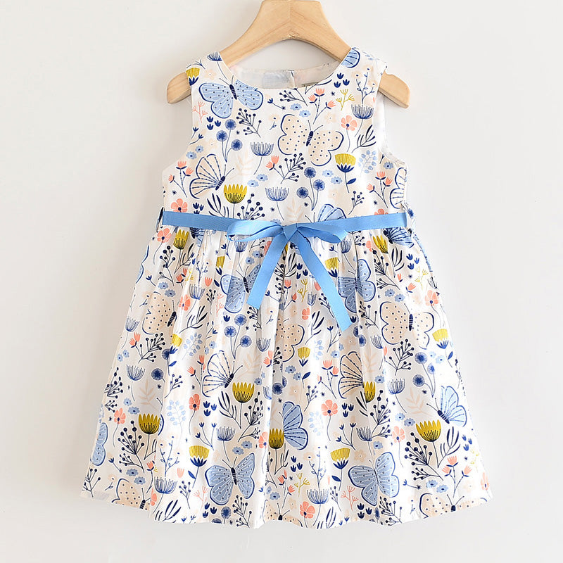 Spring and summer butterfly print sleeveless dress