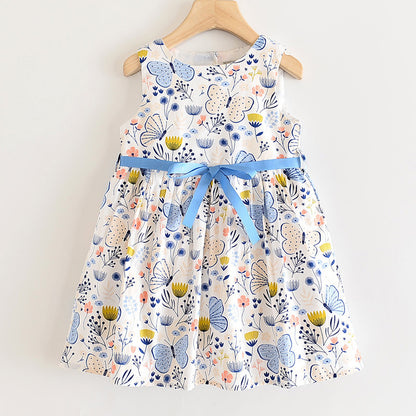 Spring and summer butterfly print sleeveless dress
