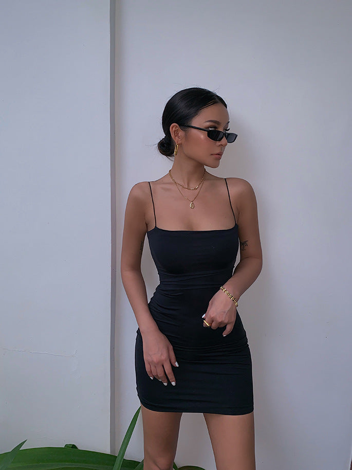 Homemade double-layer mirror out of the street, a single product sexy hot girl was thin, buttocks short skirt, ice silk flat neck suspender dress, female