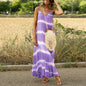 Women's Sexy Orange Printed Striped Plus Size Maxi Loose Dress