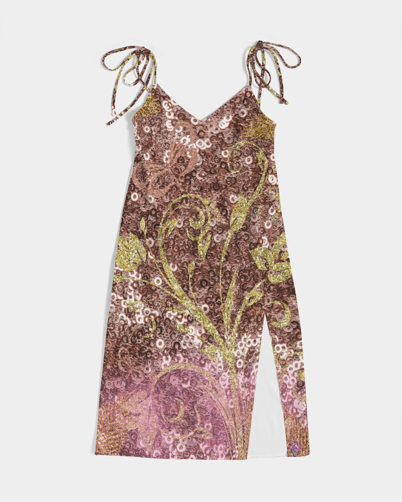 BEAUTIFUL PURPLE GITTER DESIGN CREATED BY FLIPSTYLEZ Women's All-Over Print Tie Strap Split Dress