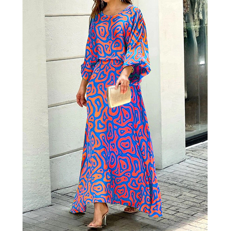 New Loose Plus Size Printed Long Sleeve Shirt High Waist Skirt Suit