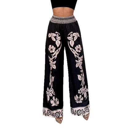 Womens Printed Long Wide-Leg Pants
