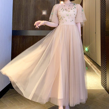 Mesh Flare Sleeve Umbrella Swing Dress