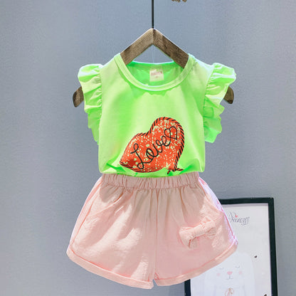 Girls Suit Love Short-sleeved