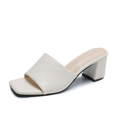 Women's Plus Size Solid Color Square Toe Thick Heel Sandals And Slippers