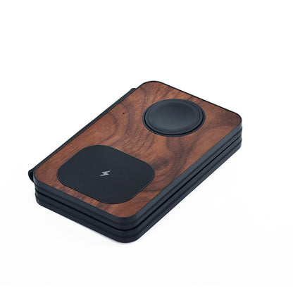 Three-in-one Walnut Magnetic Wireless Charger Portable Foldable Wireless Charger