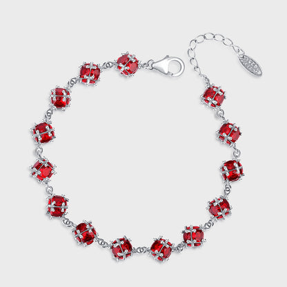 S925 Sterling Silver Glazed Red Zirconium Lucky Ball Bracelet Female
