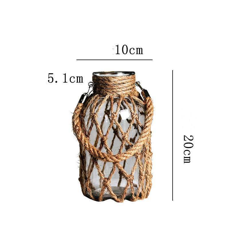 Hand-woven Hemp Rope Glass Transparent Vase