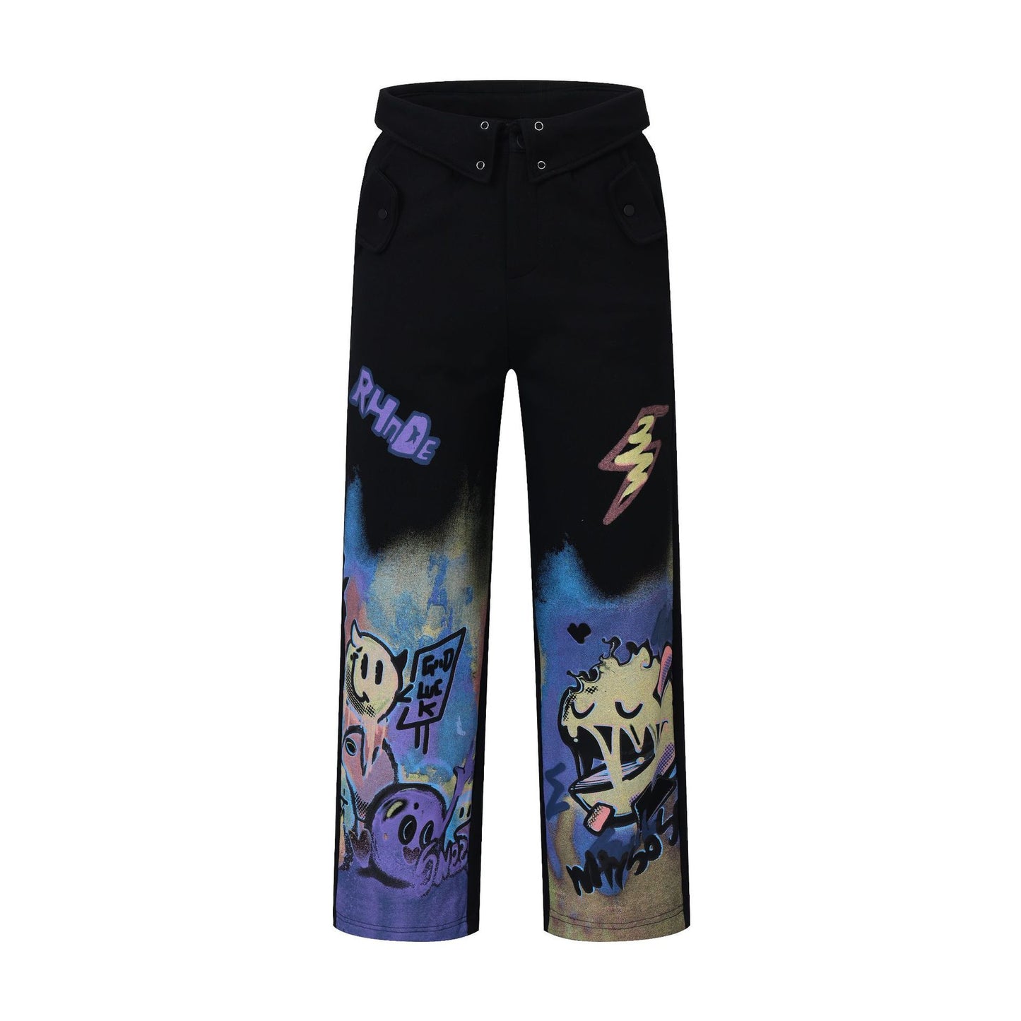 Flip Waist Graffiti Straight Casual Pants