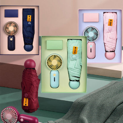 Creative Sunny Rain Small Umbrella Fan Gift Set