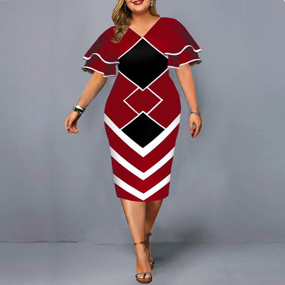 New Digital Printing Flying Sleeves Plus Size Women's Dress