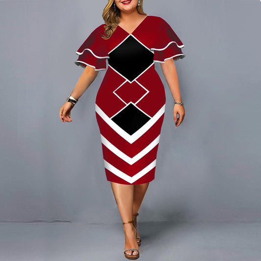 New Digital Printing Flying Sleeves Plus Size Women's Dress